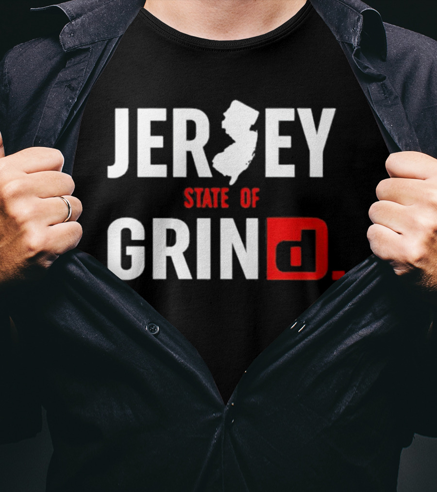 Jersey State Of Grind New Jersey Map Outline Typography T-Shirt