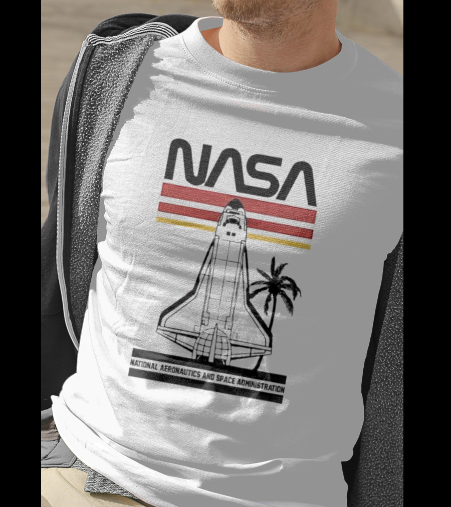 NASA National Aeronautics And Space Administration Shuttle Palm Retro Stripes T-Shirt