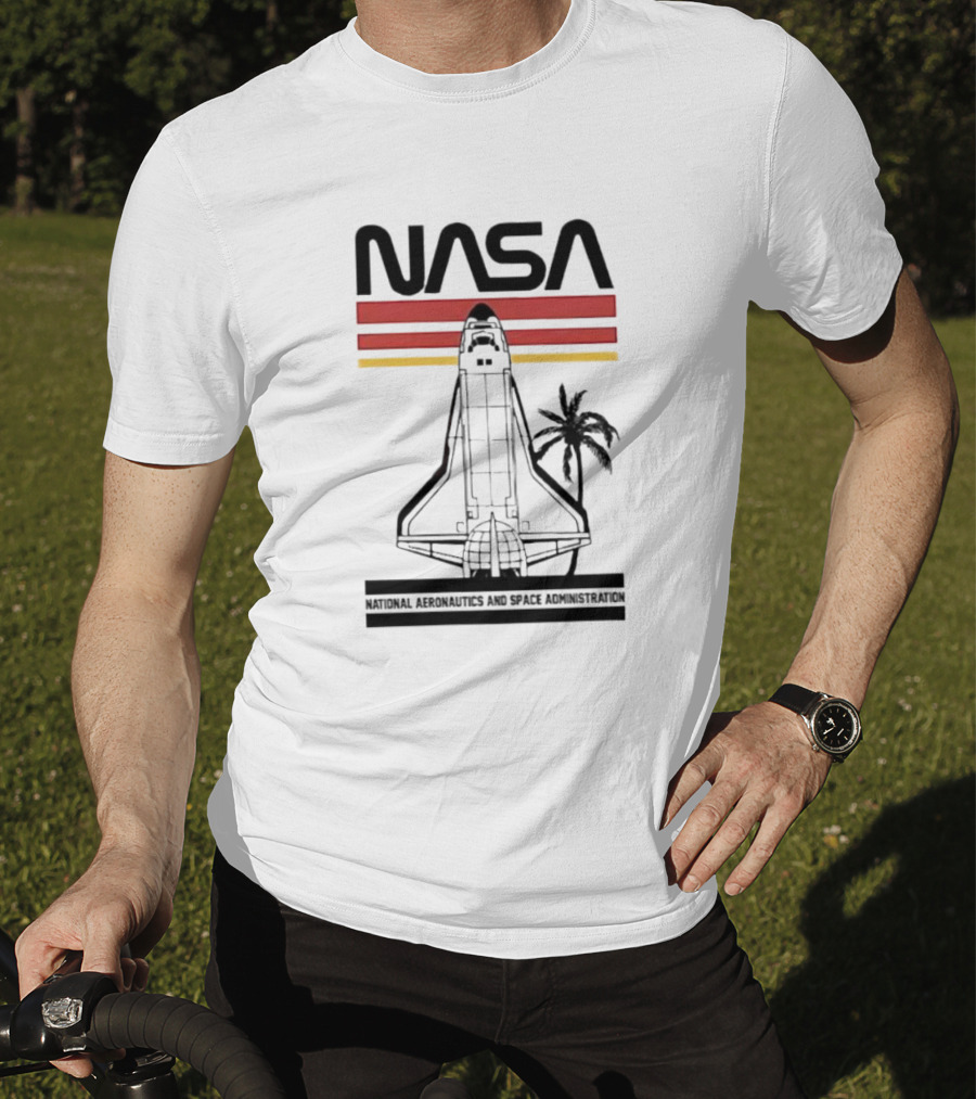 NASA National Aeronautics And Space Administration Shuttle Palm Retro Stripes T-Shirt