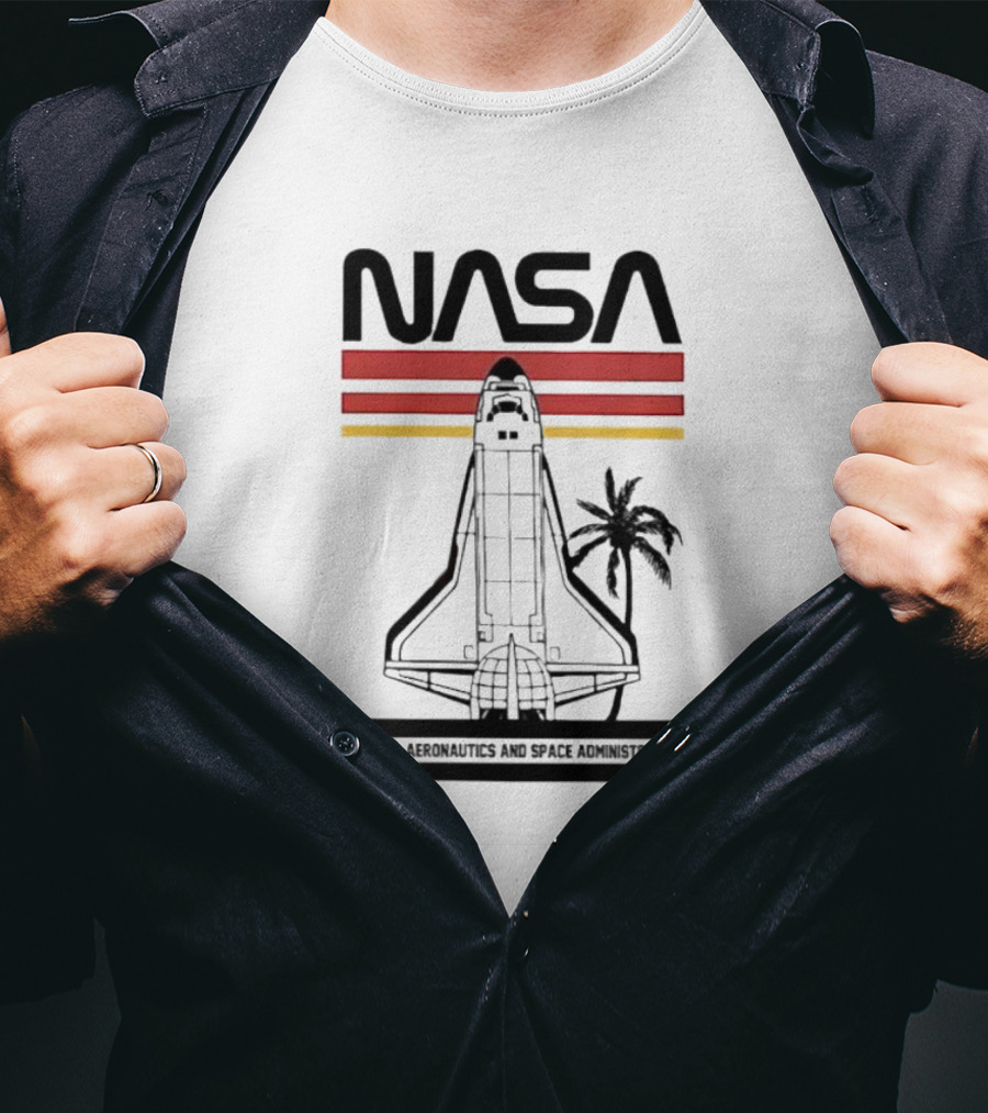 NASA National Aeronautics And Space Administration Shuttle Palm Retro Stripes T-Shirt