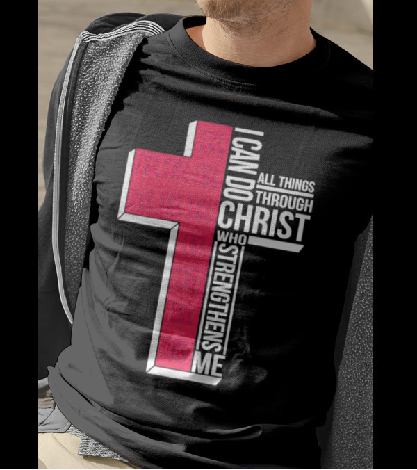 Scarlet Knights R Logo Cross I Can Do All Things Through Christ Who Strengthens Me T-Shirt