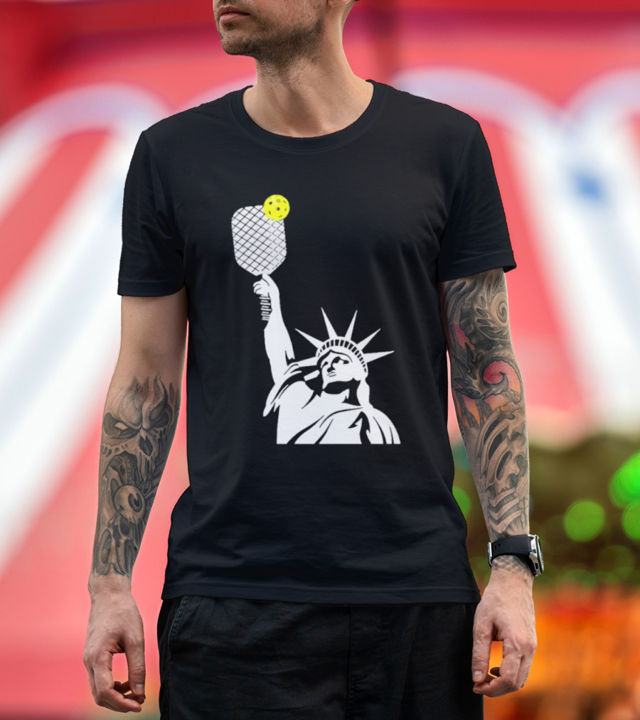Statue of Liberty with Pickleball Paddle and Ball T-Shirt
