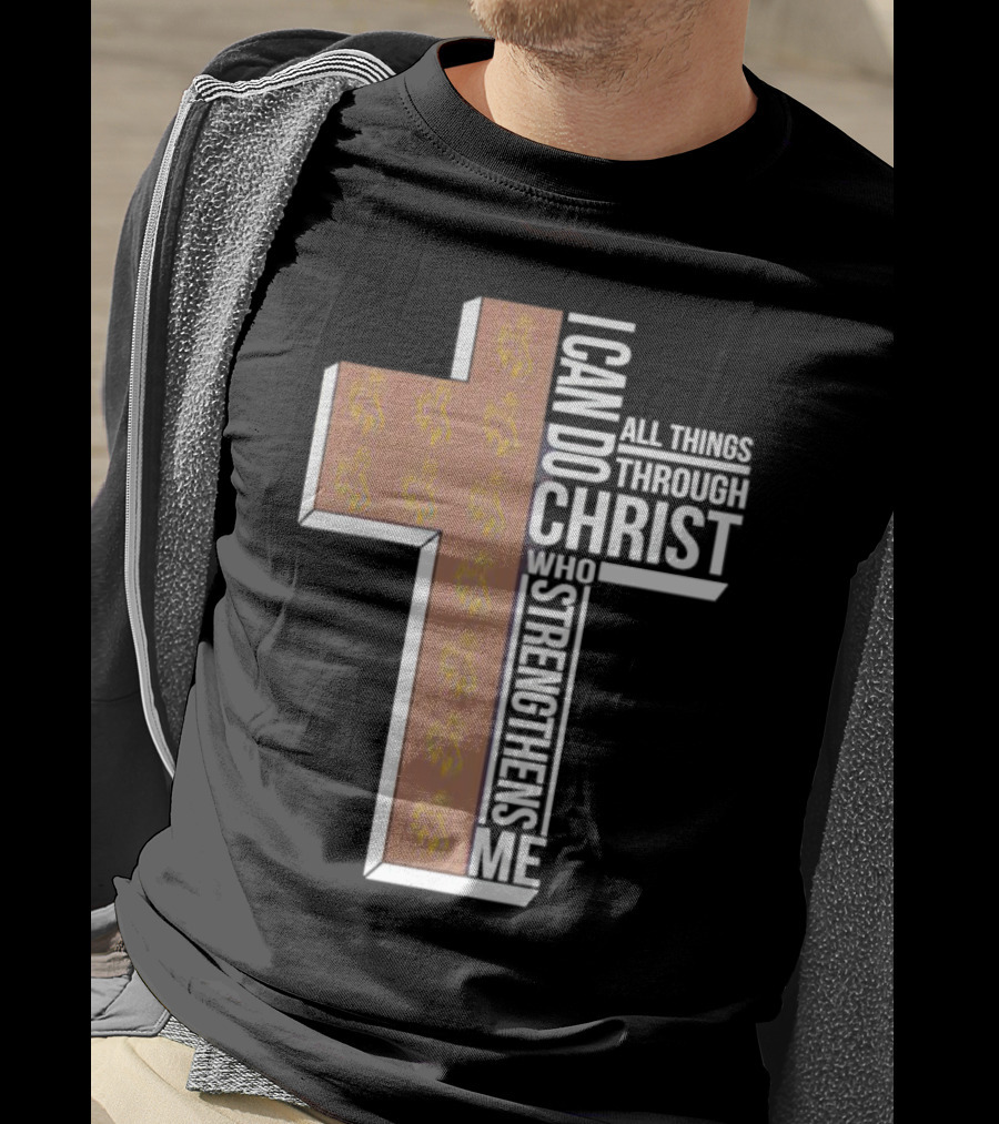 Wyoming Cowboys I Can Do All Things Through Christ Who Strengthens Me Cross T-Shirt