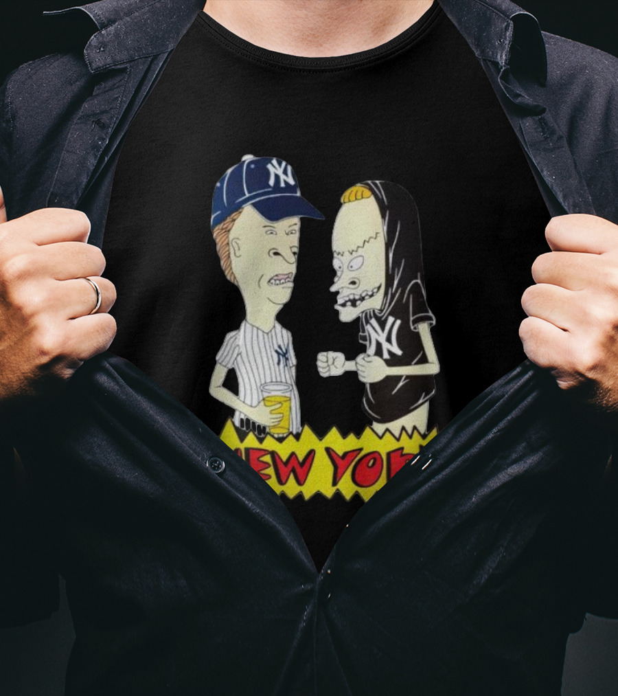 Beavis And Butt-Head New York Yankees Cartoon Characters In Baseball Gear T-Shirt