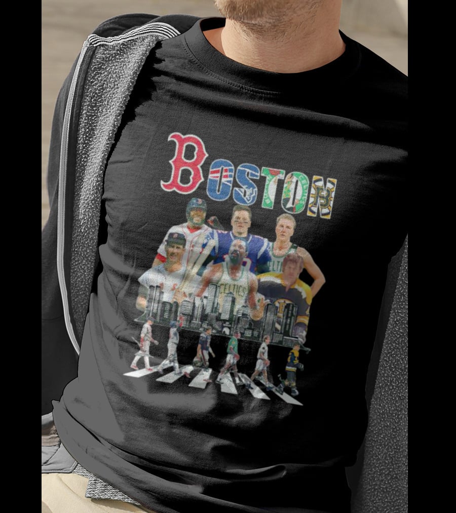 Boston Sports Team Legends Cityscape Players Signatures T-Shirt
