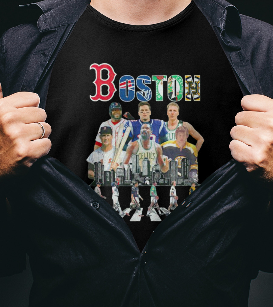 Boston Sports Team Legends Cityscape Players Signatures T-Shirt