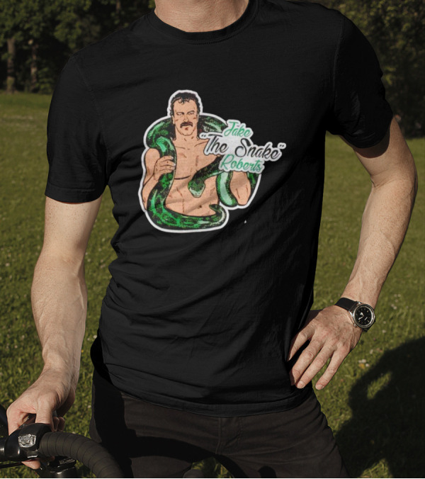 Jake The Snake Roberts Holding Green Serpent T-Shirt
