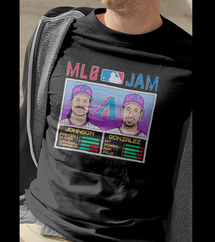 MLB Jam Arizona Diamondbacks Johnson Gonzalez Fastball Slider Curveball Changeup Hit Power Run Field T-Shirt