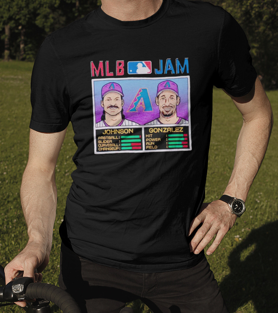 MLB Jam Arizona Diamondbacks Johnson Gonzalez Fastball Slider Curveball Changeup Hit Power Run Field T-Shirt