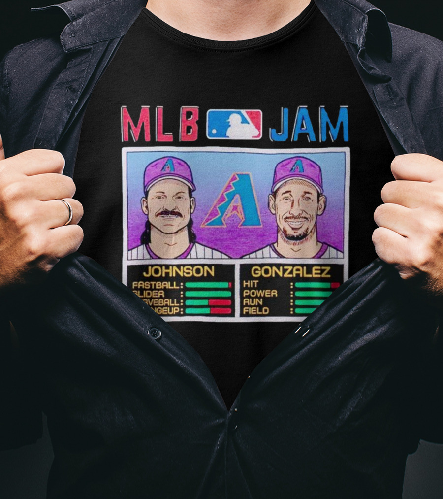 MLB Jam Arizona Diamondbacks Johnson Gonzalez Fastball Slider Curveball Changeup Hit Power Run Field T-Shirt