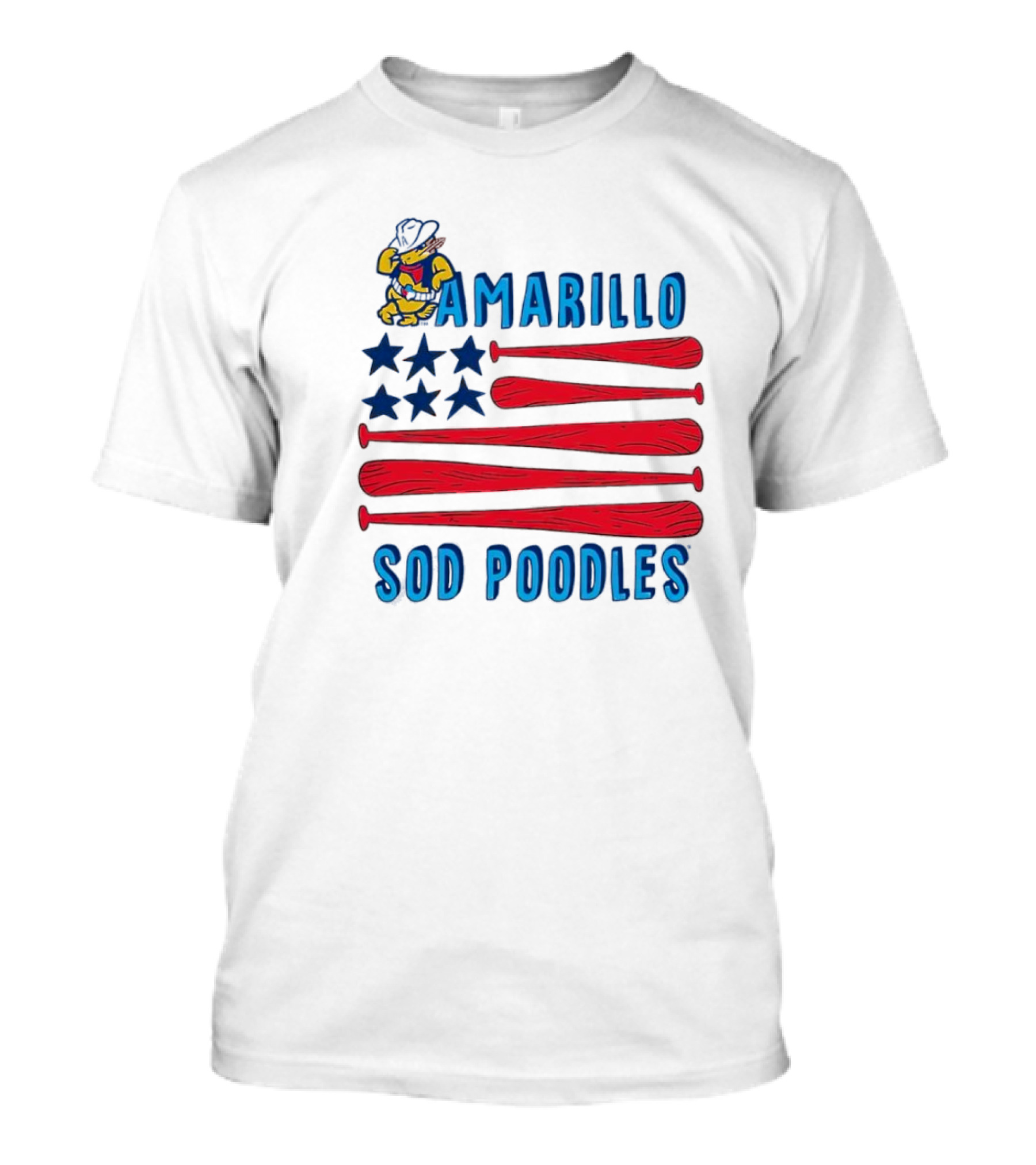 Amarillo Sod Poodles American Flag With Baseball Bats And Stars T-Shirt