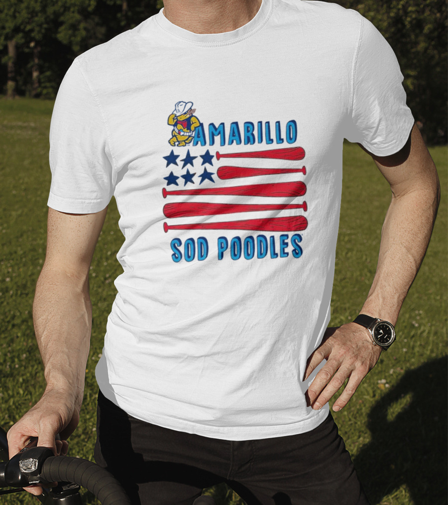 Amarillo Sod Poodles American Flag With Baseball Bats And Stars T-Shirt