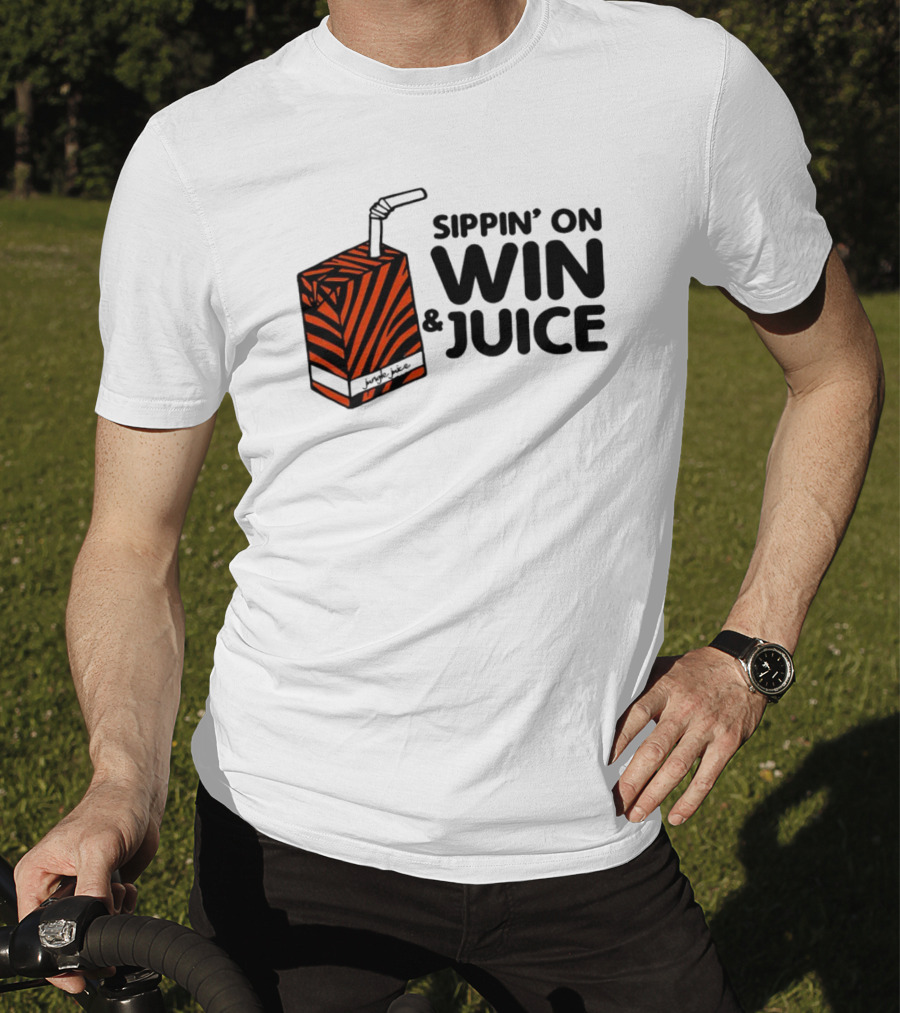 Cincinnati Bengals Sippin’ On Win And Juice With Tiger Stripes Box T-Shirt