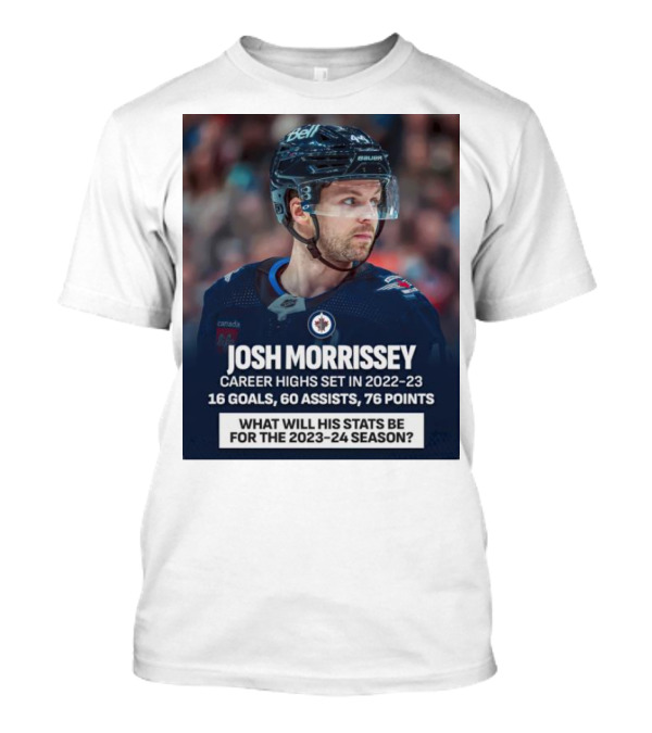 Josh Morrissey Career Highs 2022-23: 16 Goals, 60 Assists, 76 Points - Predicting 2023-24 Stats T-Shirt