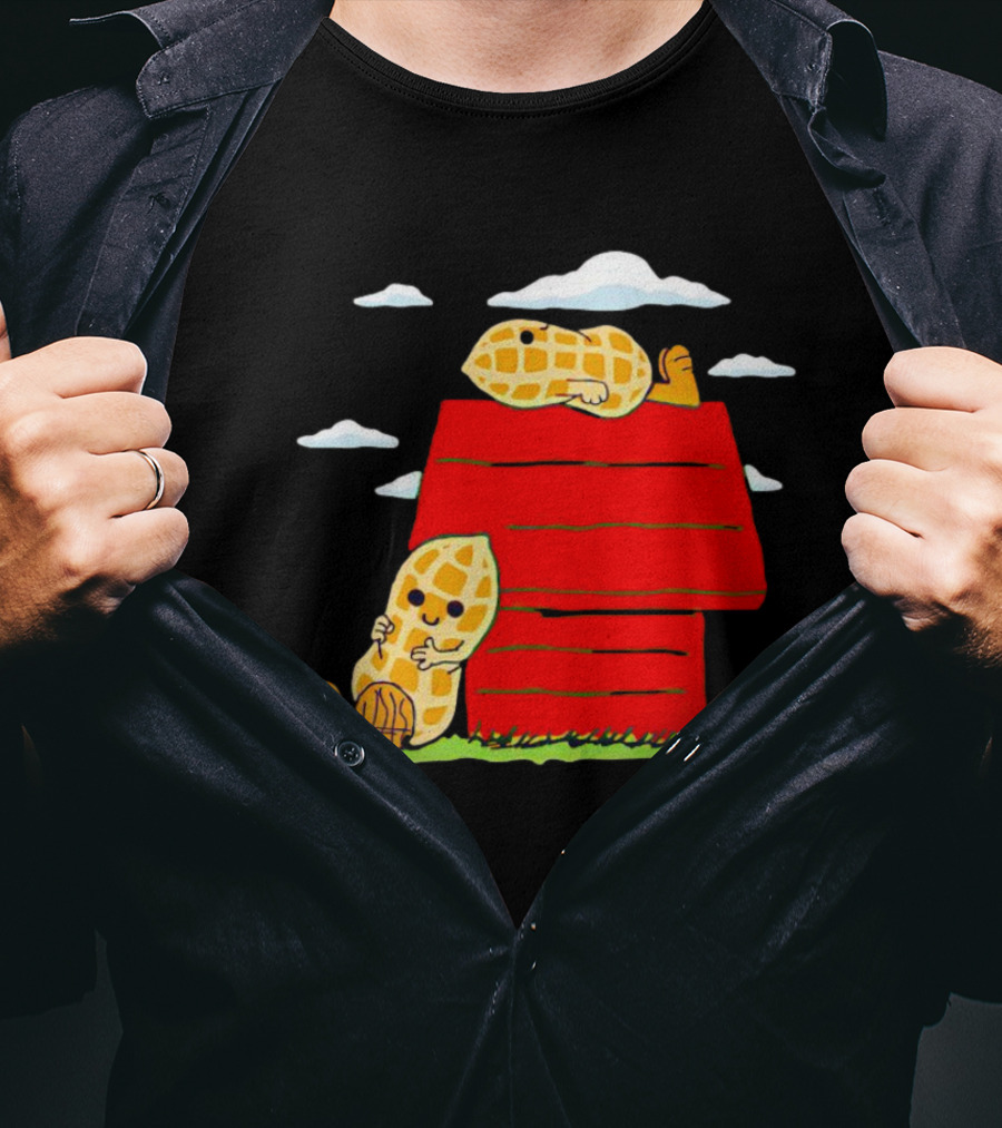 Peanuts Mashup Snoopy Red House Peanut Characters On Doghouse T-Shirt