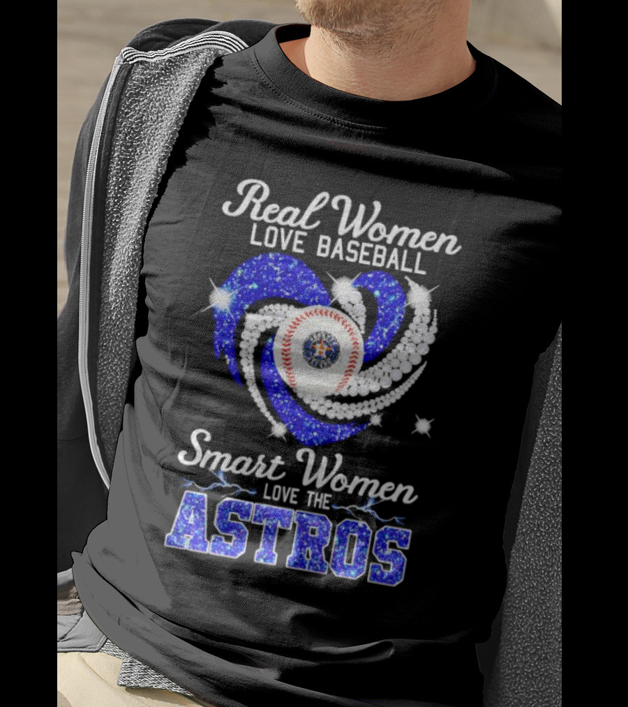 Real Women Love Baseball Smart Women Love The Astros Diamond Heart T-Shirt