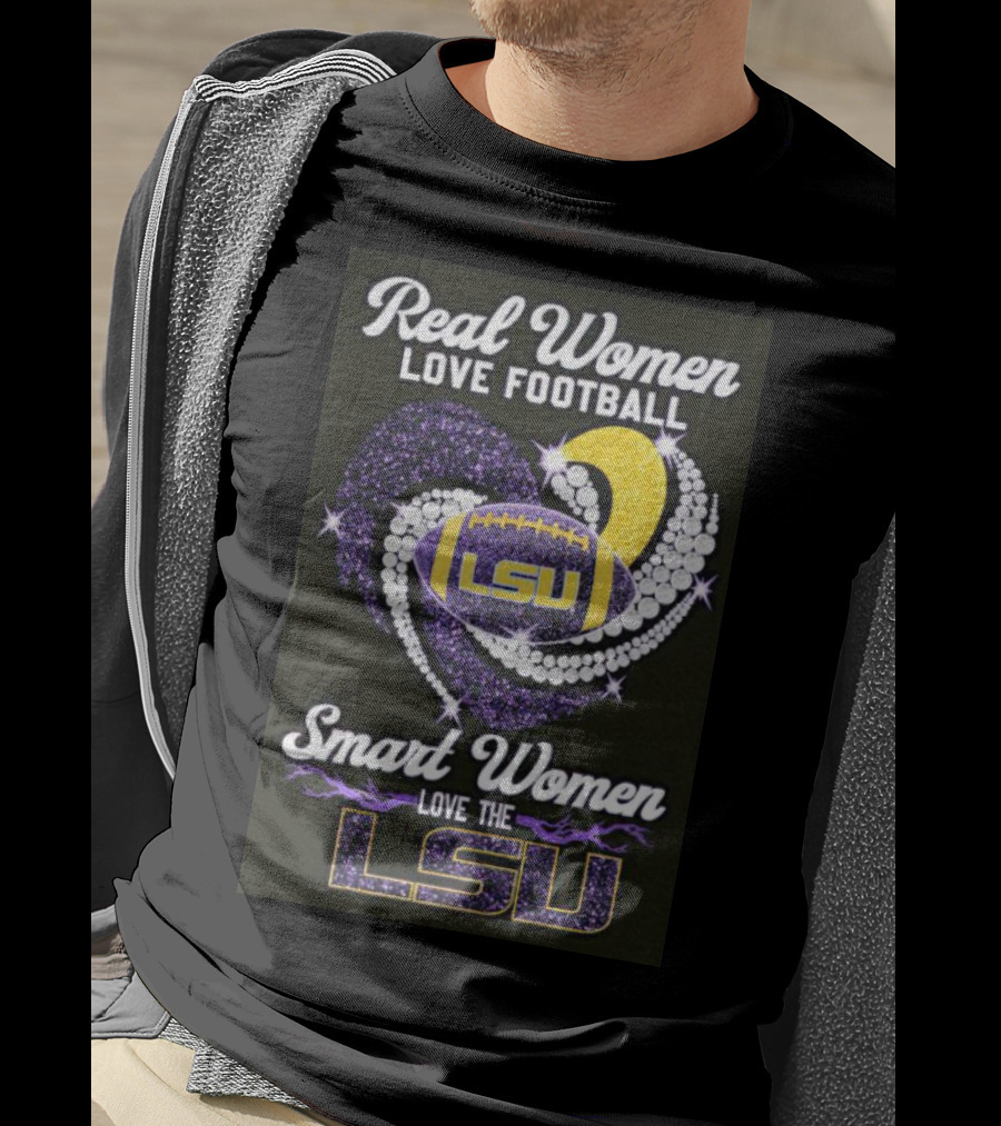 Real Women Love Football Smart Women Love The LSU Tigers Heart Diamond LSU Football Fan T-Shirt