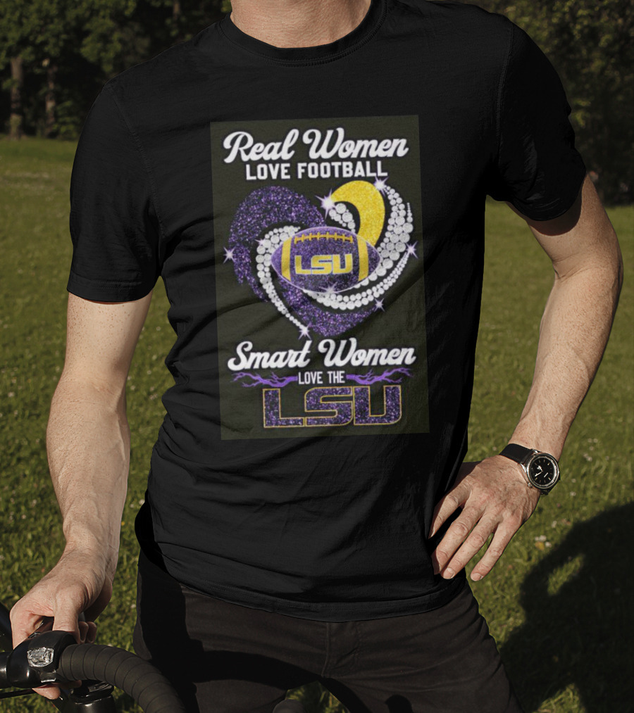 Real Women Love Football Smart Women Love The LSU Tigers Heart Diamond LSU Football Fan T-Shirt