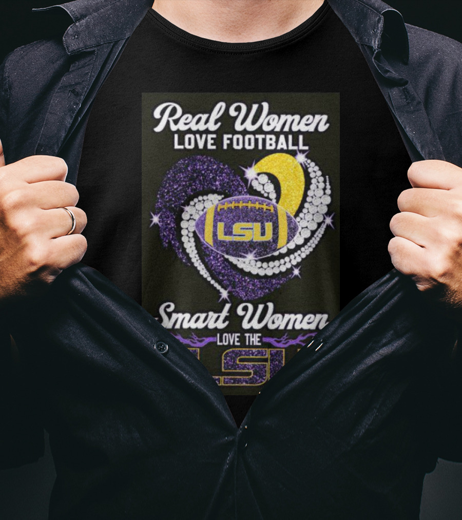 Real Women Love Football Smart Women Love The LSU Tigers Heart Diamond LSU Football Fan T-Shirt