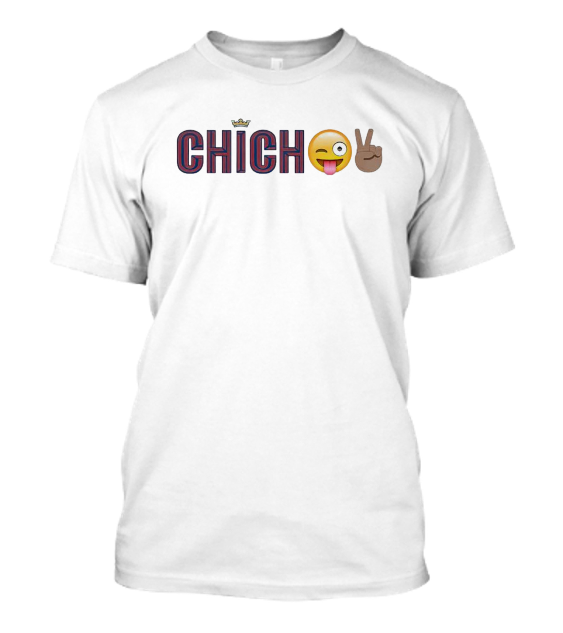 Chicho Crown Emoji Peace Sign Playful Text T-Shirt