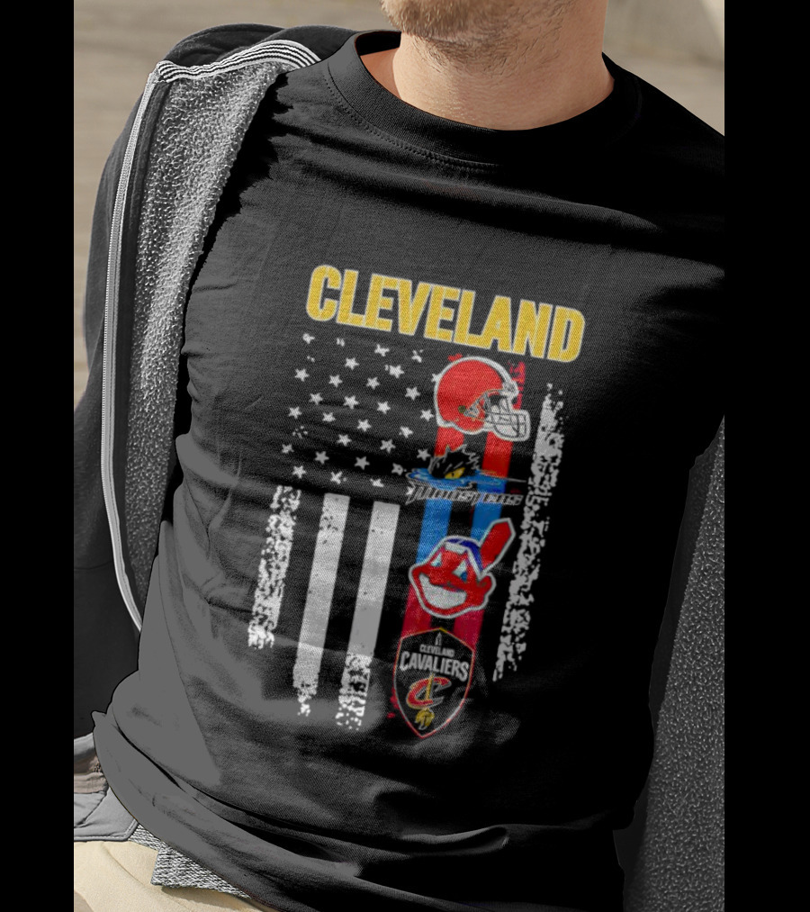 Cleveland Browns Monsters Guardians Cavaliers American Flag Sports T-Shirt