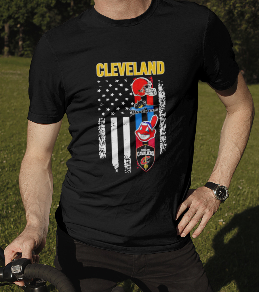 Cleveland Browns Monsters Guardians Cavaliers American Flag Sports T-Shirt
