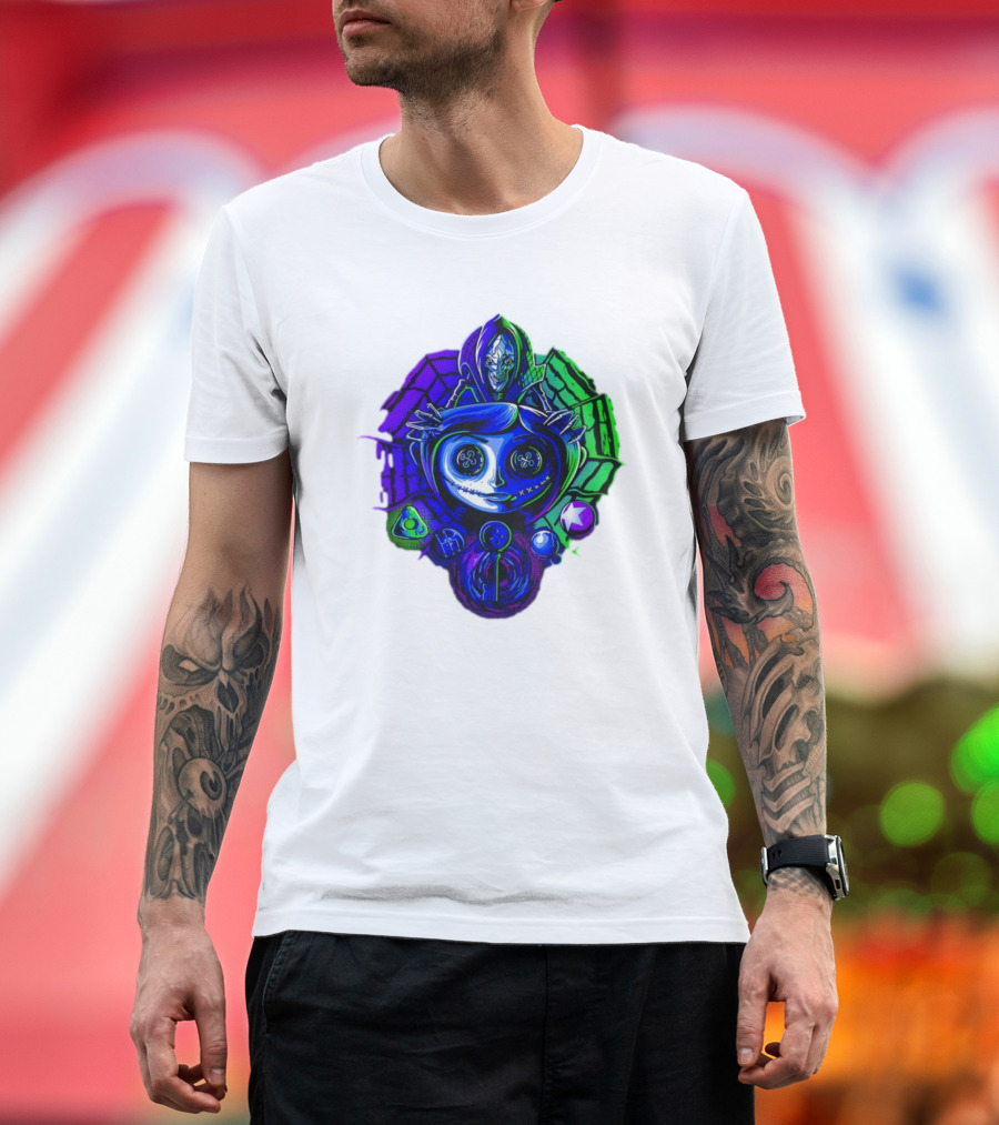 Coraline I'm Trapped Horror Neon Web and Buttons T-Shirt