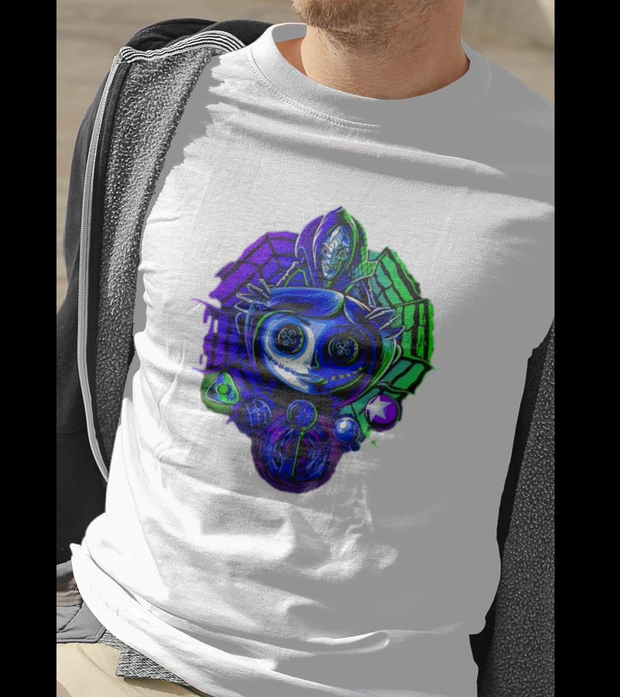 Coraline I'm Trapped Horror Neon Web And Buttons T-Shirt