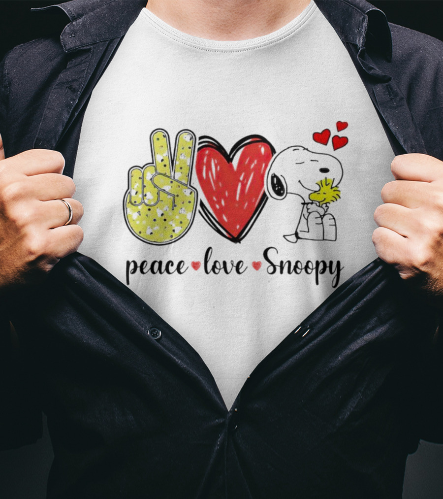 Peace Love Snoopy Hug Woodstock T-Shirt