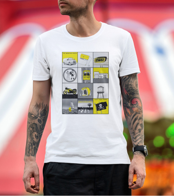 Premium T-Shirt: The Mountain Goats Jenny From Thebes Album Art Collage with Van Cassette Clock Sports Motorcycle Tree Water Tower Pirate Ship T-Shirt The Mountain Goats Jenny From Thebes Album Art Collage with Van Cassette Clock Sports Motorcycle Tree Water Tower Pirate Ship T-Shirt