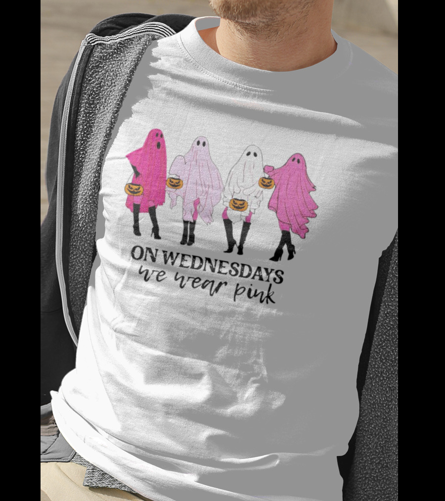 On Wednesdays We Wear Pink Ghost Costumes Halloween T-Shirt