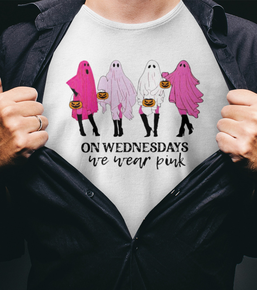 On Wednesdays We Wear Pink Ghost Costumes Halloween T-Shirt