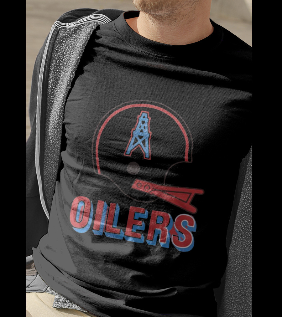 Oilers Football Helmet With Tower T-Shirt