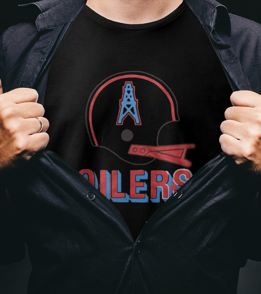 Oilers Football Helmet With Tower T-Shirt