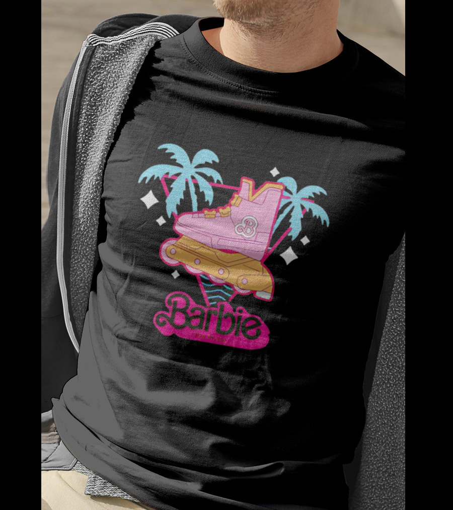 Barbie Rollerblade Movie Pink Skate And Palm Trees T-Shirt