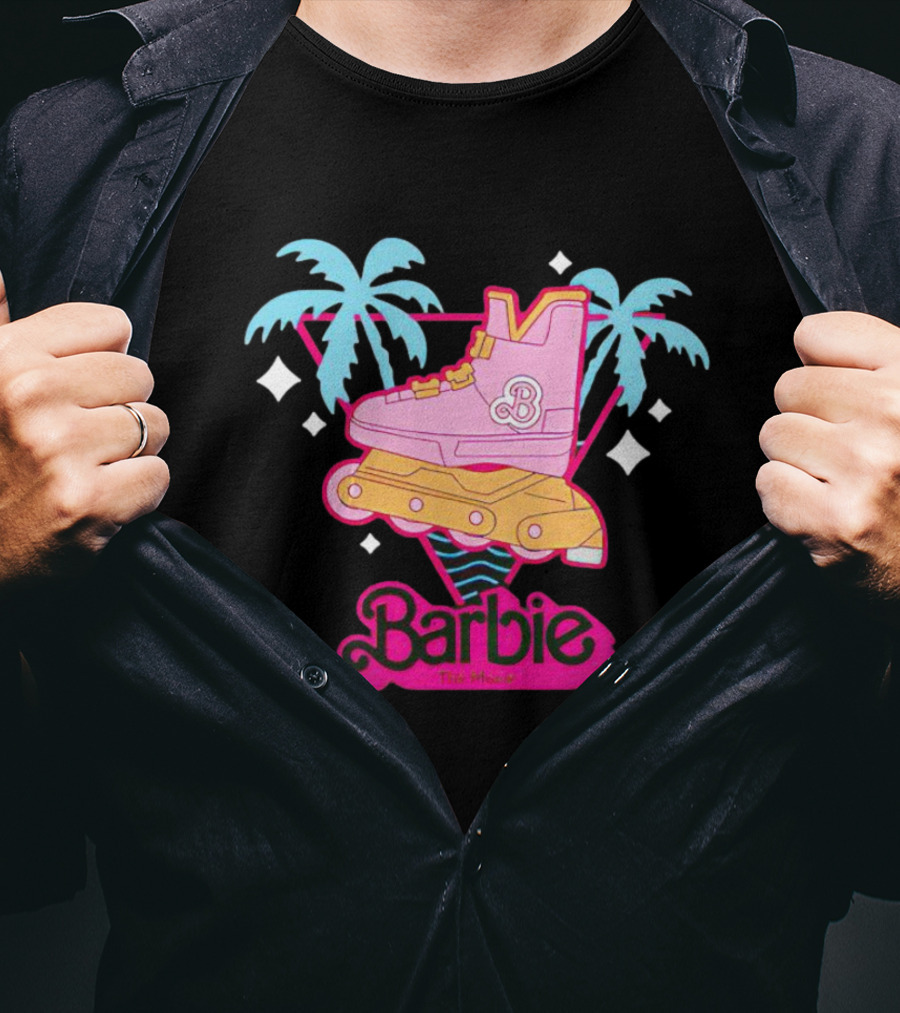 Barbie Rollerblade Movie Pink Skate And Palm Trees T-Shirt