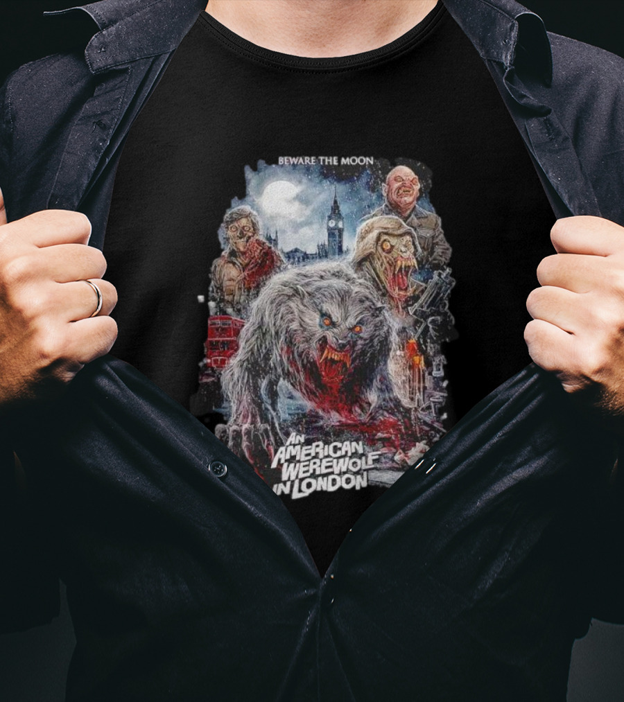 Beware The Moon An American Werewolf In London Vintage Horror Scene T-Shirt