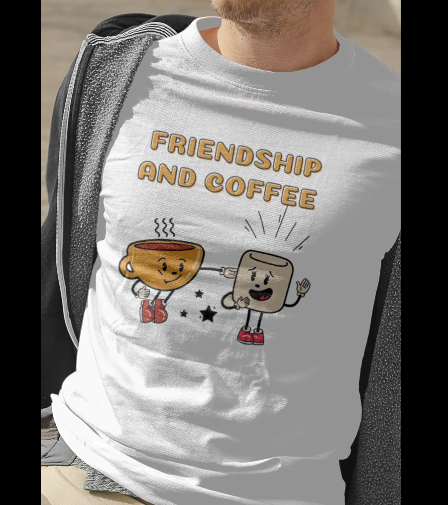 Friendship And Coffee Cup And Marshmallow Characters Celebrating Together T-Shirt