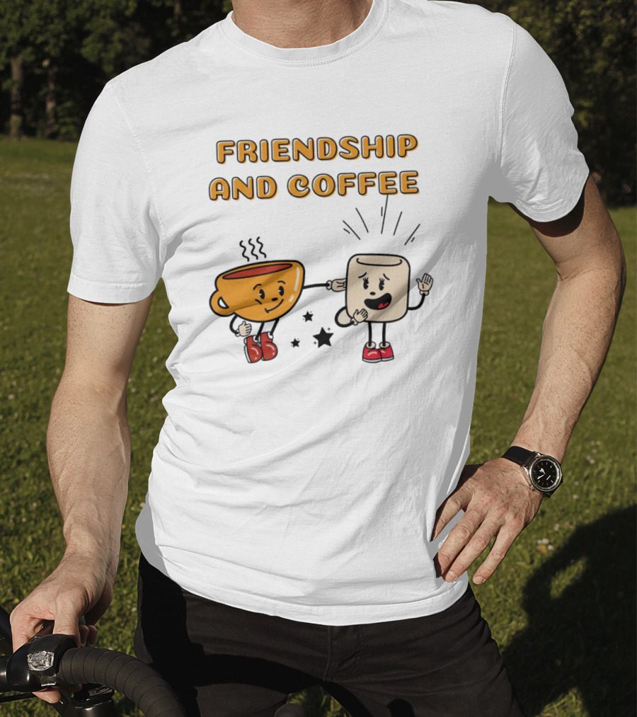 Friendship And Coffee Cup And Marshmallow Characters Celebrating Together T-Shirt