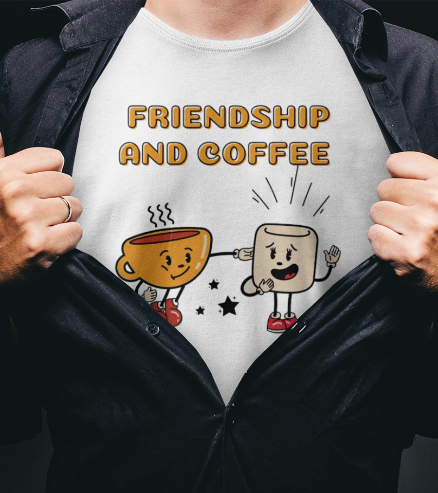 Friendship And Coffee Cup And Marshmallow Characters Celebrating Together T-Shirt