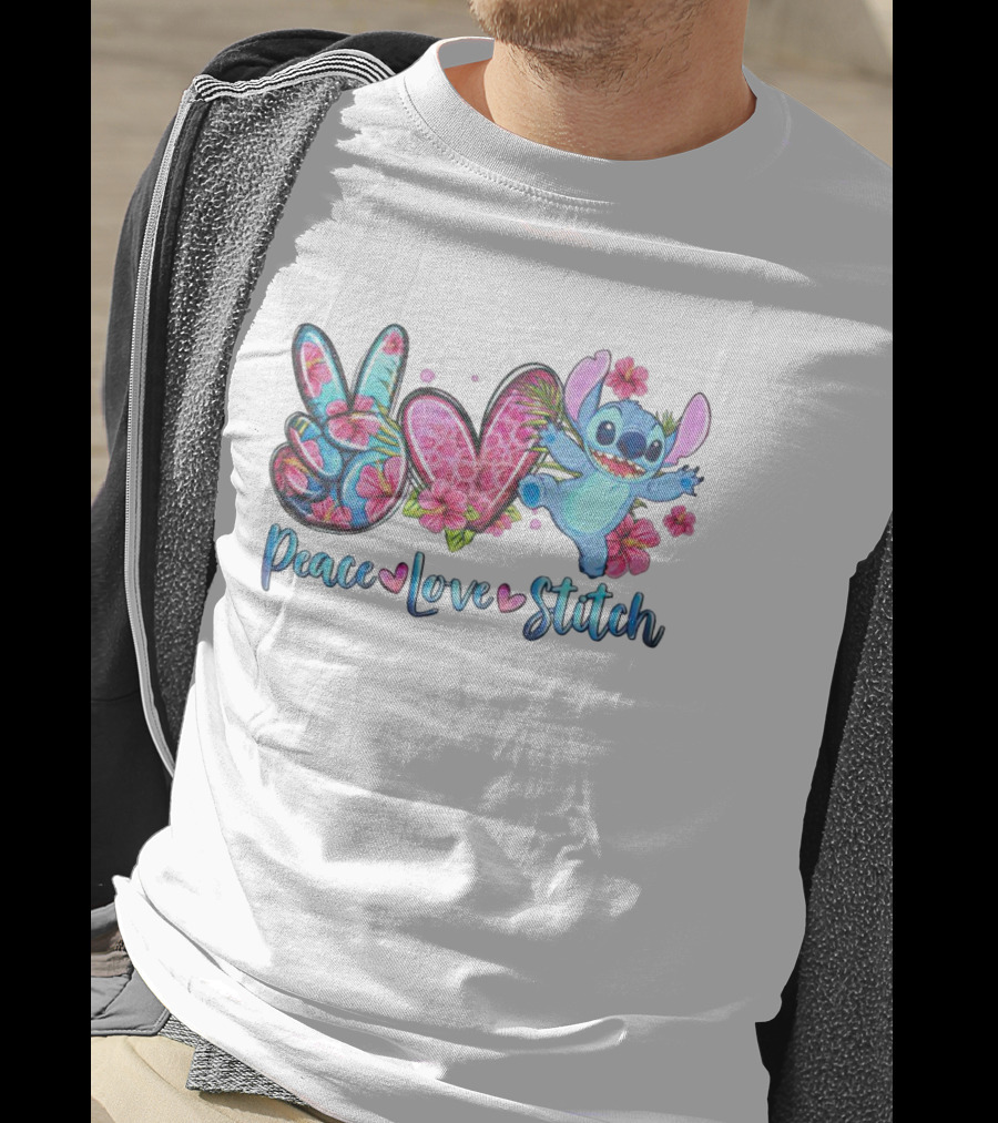 Peace Love Stitch Flower Hibiscus Iconic Character T-Shirt