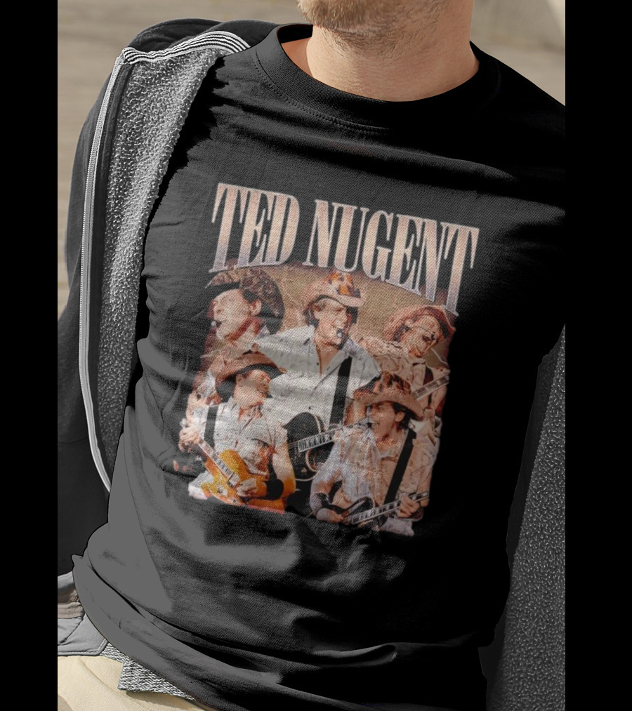 Ted Nugent Western Cowboy Hat Guitar Performance Collage T-Shirt