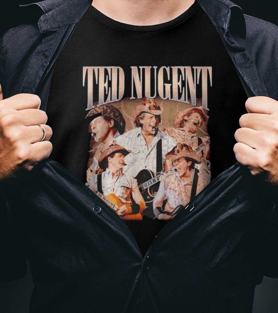 Ted Nugent Western Cowboy Hat Guitar Performance Collage T-Shirt