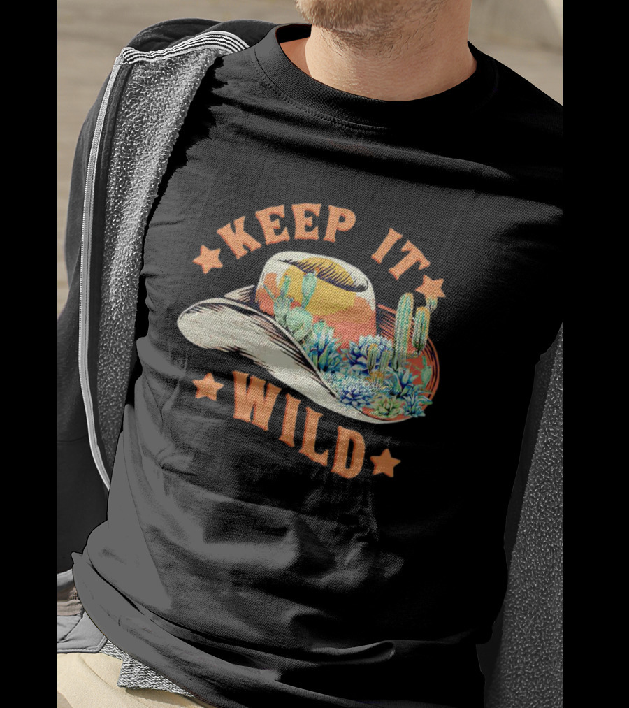 Keep It Wild Cowboy Hat Cactus Scene T-Shirt