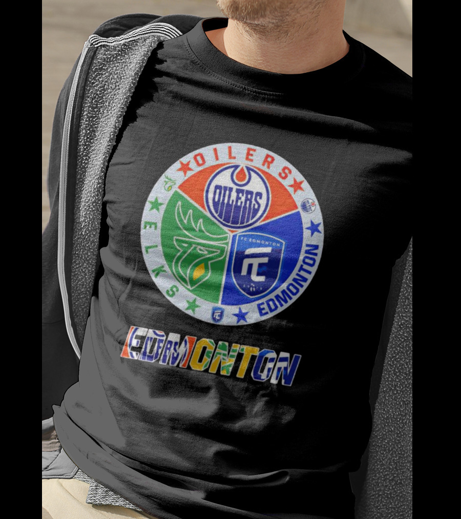 Oilers Elks FC Edmonton Sports Team Logo Collage T-Shirt