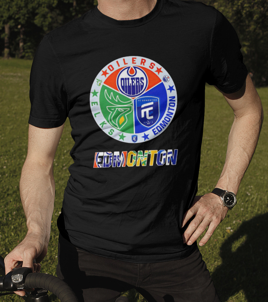 Oilers Elks FC Edmonton Sports Team Logo Collage T-Shirt