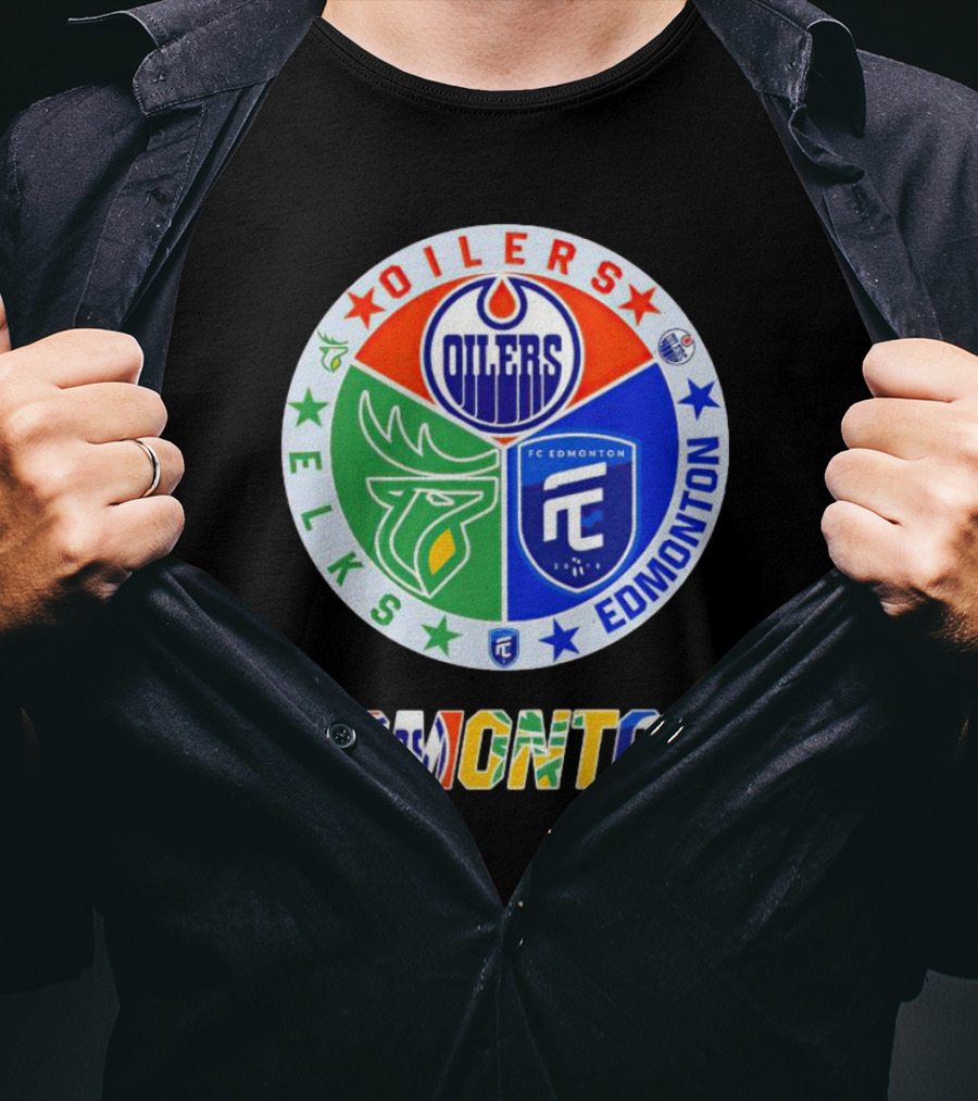 Oilers Elks FC Edmonton Sports Team Logo Collage T-Shirt