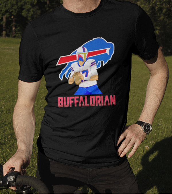 Buffalorian Josh Allen Buffalo Bills Mandalorian Helmet T-Shirt