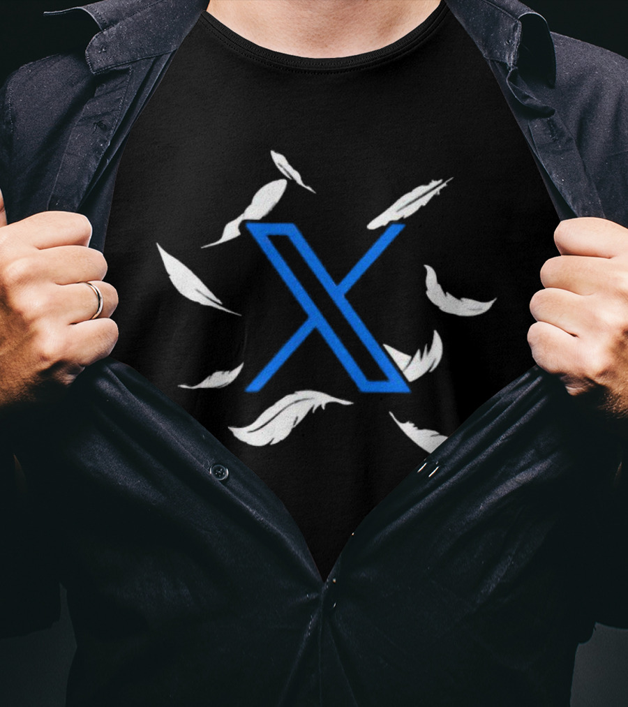 Native American Twitter Blue X With Feathers T-Shirt