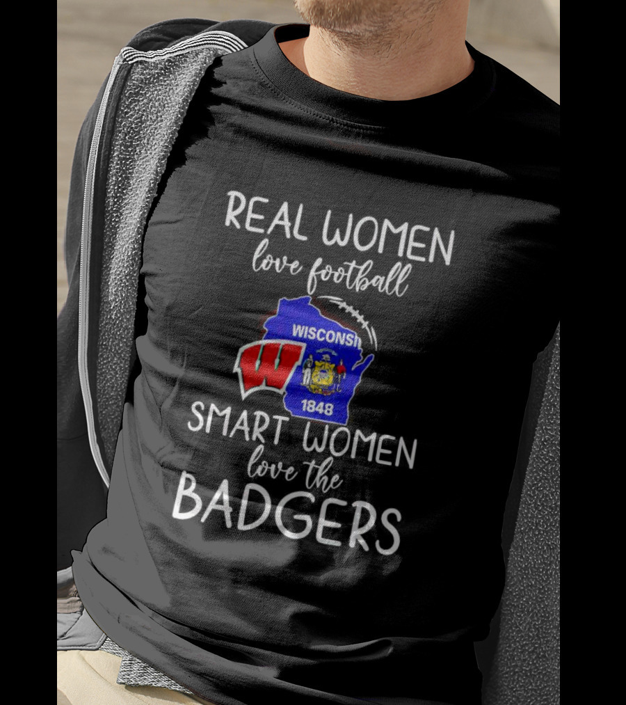 Real Women Love Football Smart Women Love The Wisconsin Badgers Map 1848 T-Shirt